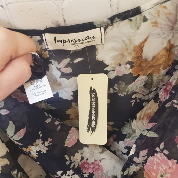 Shop Impressions Floral Kimono Overlay Sz L - Picture 5 of 7